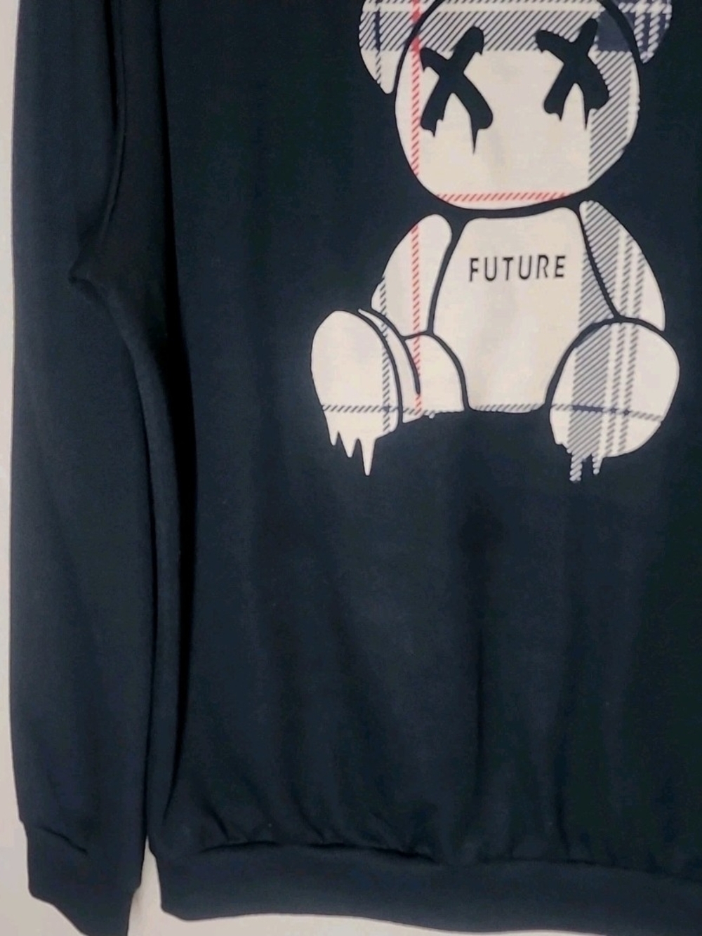 SHEIN Black Crewneck Sweater with White Teddy Graphic